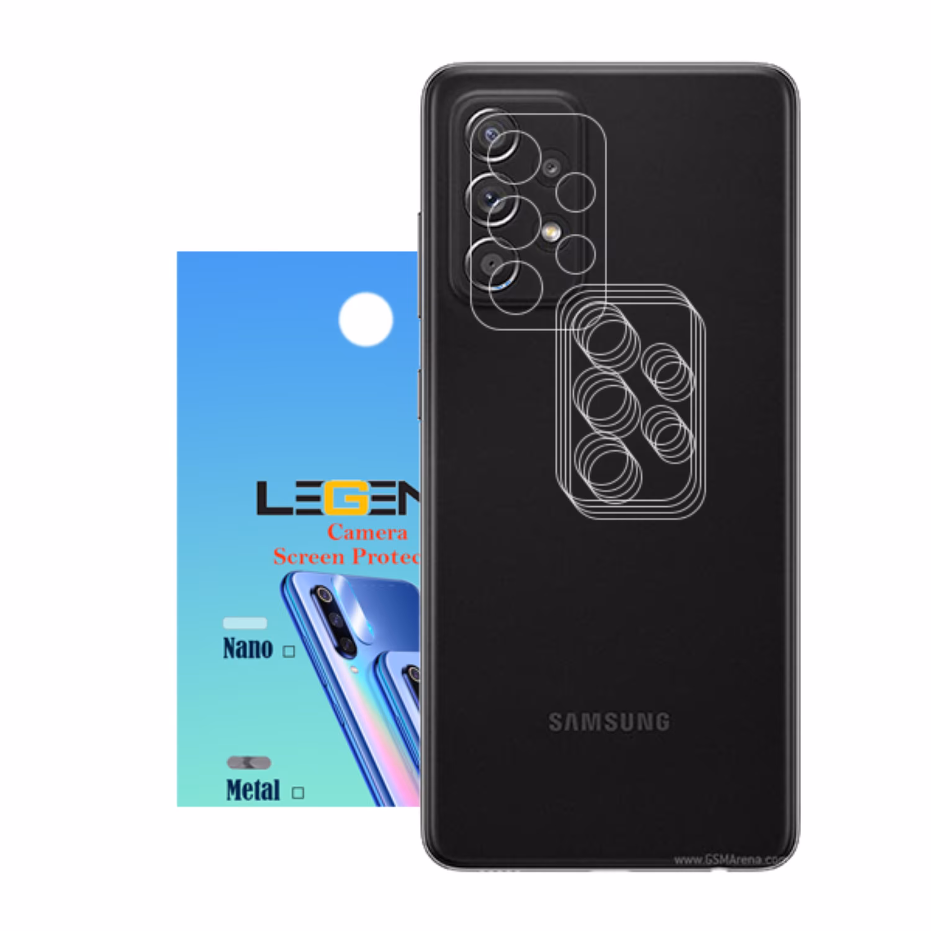محافظ لنز دوربین لجند مدل نانو گلس مناسب موبایل سامسونگ Galaxy A52 بسته 5 عددی