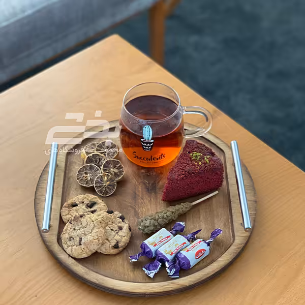 سینی چوبی مدل گرد دسته فلزی