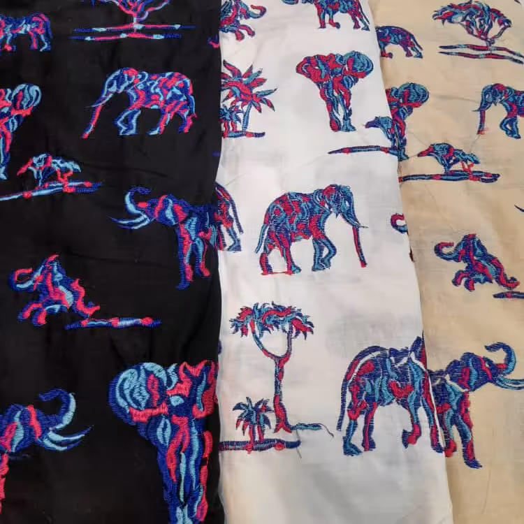 پارچه لنین سوزندوزی سه رنگ کرم مشکی سفید