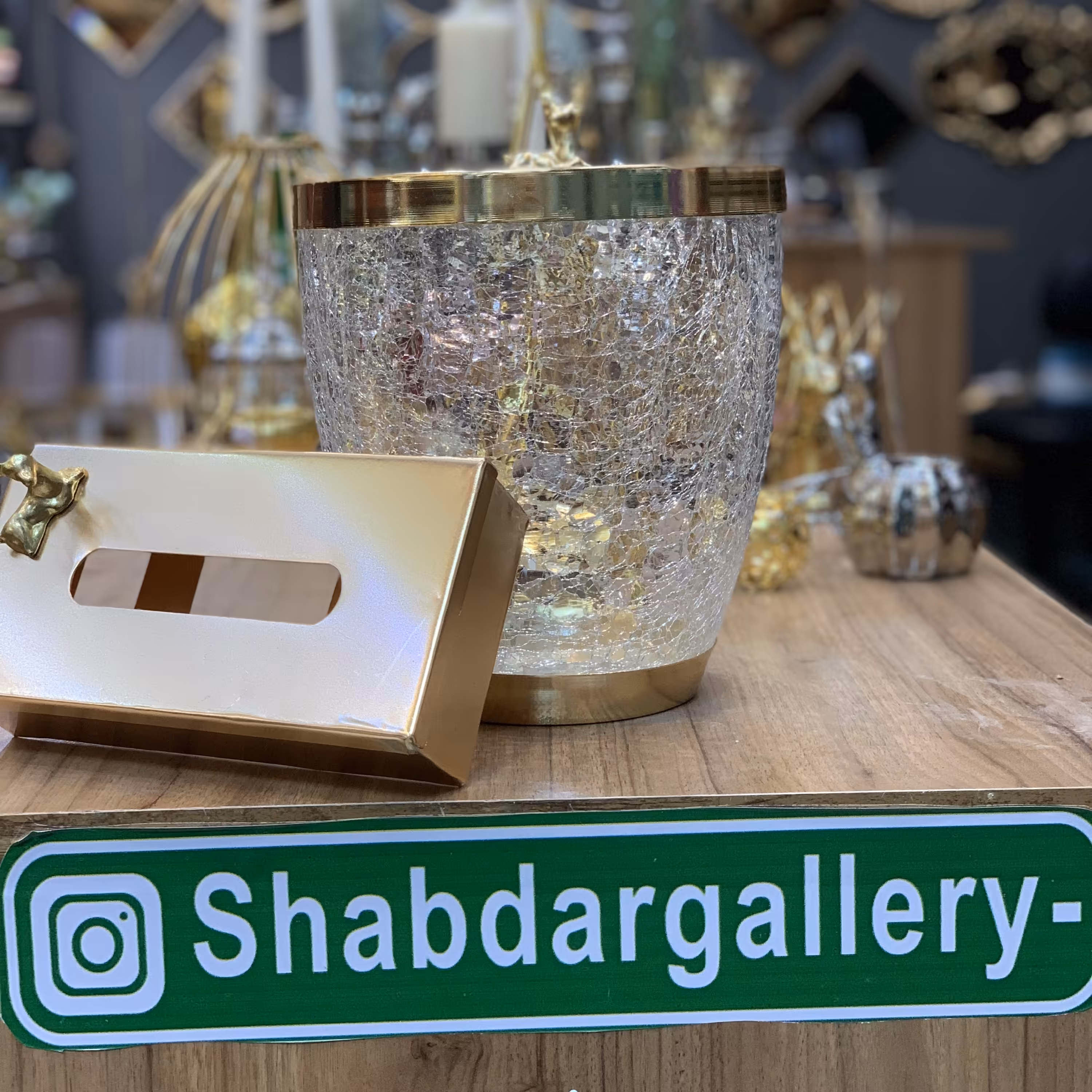 سطل زباله آشغال و جا جعبه دستمال کاغذی طرح تَرَک و گوزن رنگ طلایی