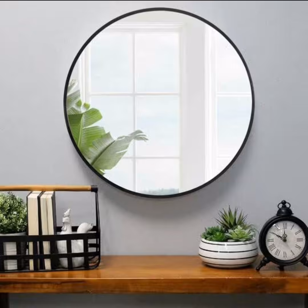 آینه دیواری گرد با قاب فلزی 