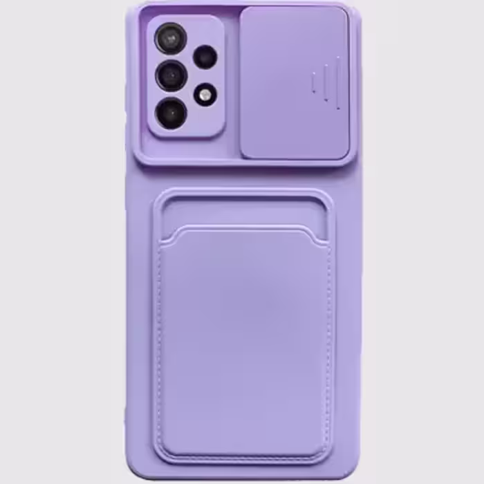 کاور سیلیکونی محافظ لنزدار کشویی مدل جا کارتی دار مناسب برای گوشی موبایل سامسونگ Galaxy A72