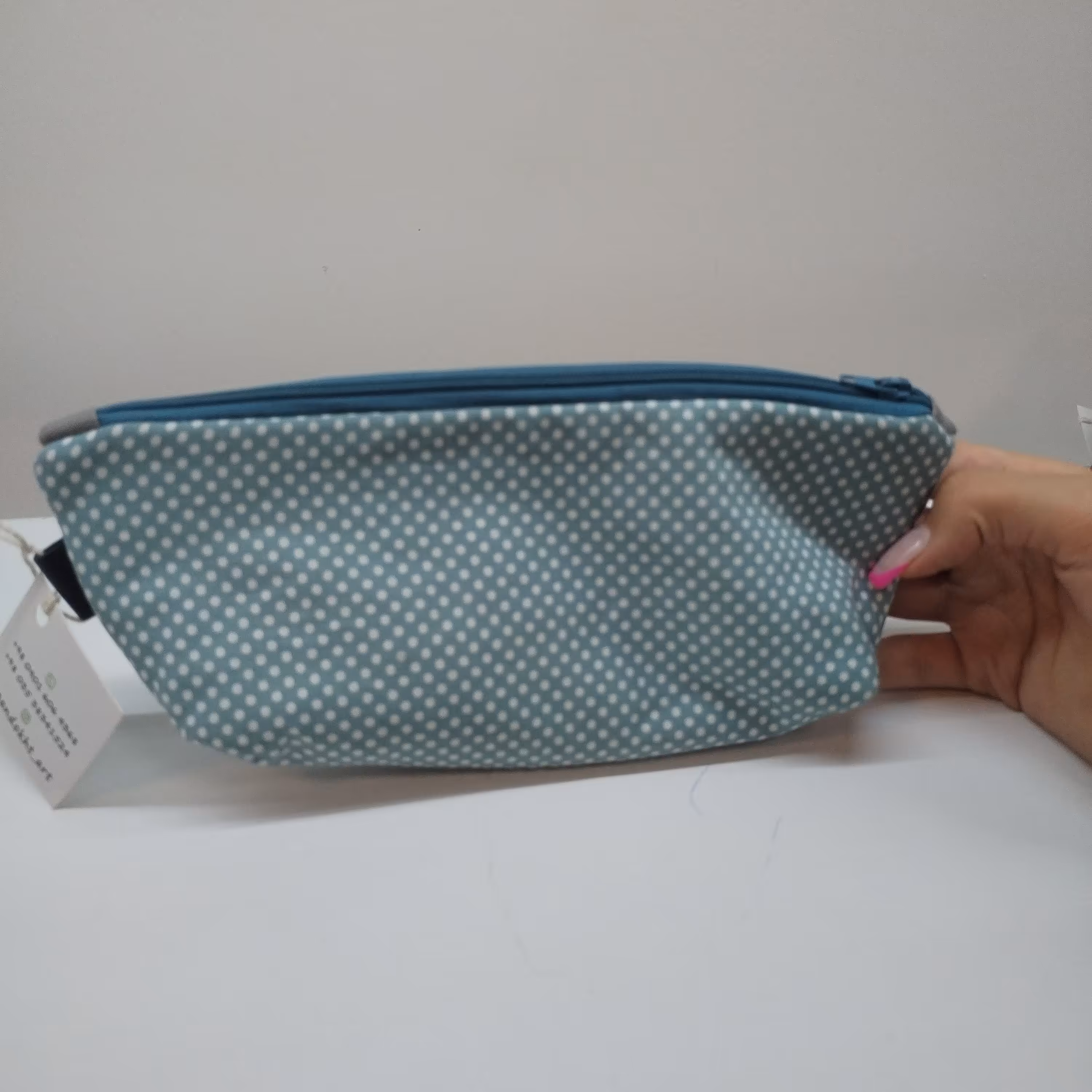 جامدادی خالدار پارچه ای ابی اسمونی