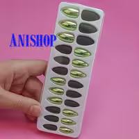 ناخن مصنوعی ترکیبی ( آیینه ای و مات ) برند NAIL وارداتی  رنگ سبز با چسب مخصوص بسته 24 عددی  جدید وارداتی 
