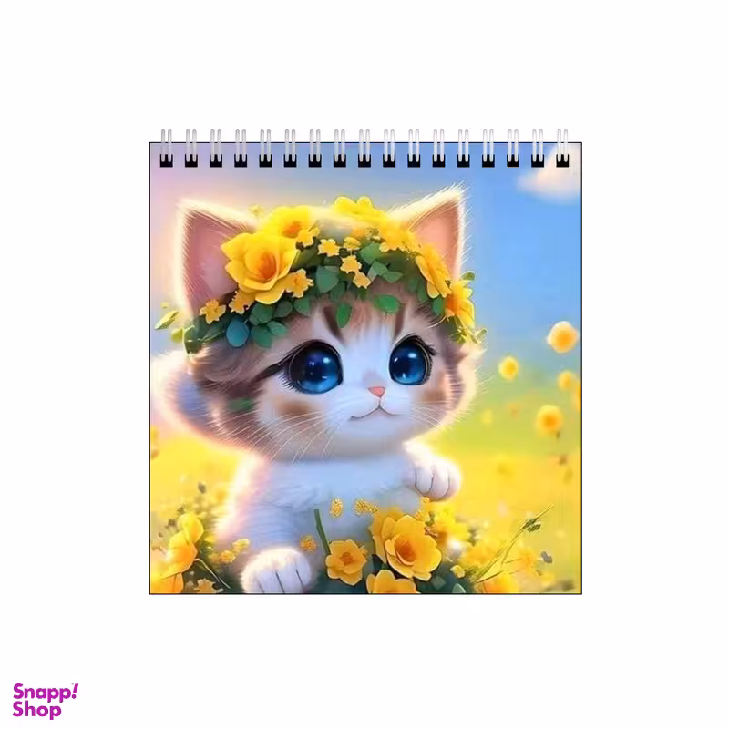 دفتر طراحی 60 برگ طرح گربه با تاج گل کد 2578231