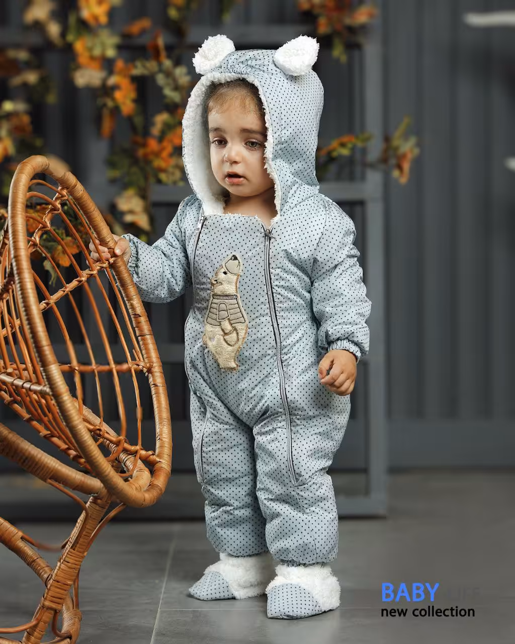 کاپشن سرهمی شمعی 1004-1005 خالخالی آبی