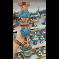  شمعدان فیروزه کوبی مدل لاله ارتفاع 35 سانت برند گوهر