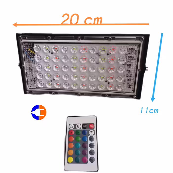 پرژکتور 50 وات RGB ریموت دار قاب مشکی 220 ولت نور قرمز سبز آبی
