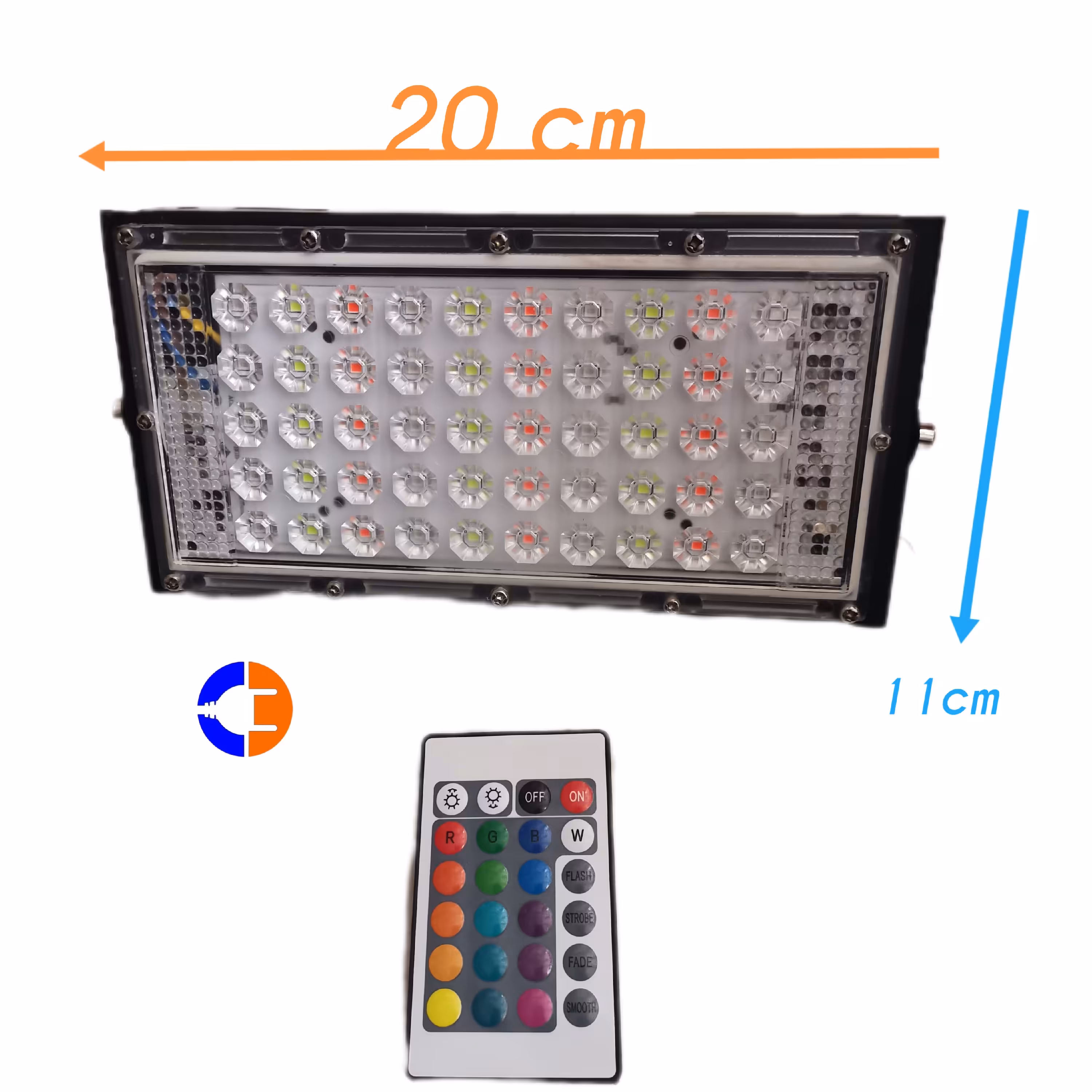 پرژکتور 50 وات RGB ریموت دار قاب مشکی 220 ولت نور قرمز سبز آبی