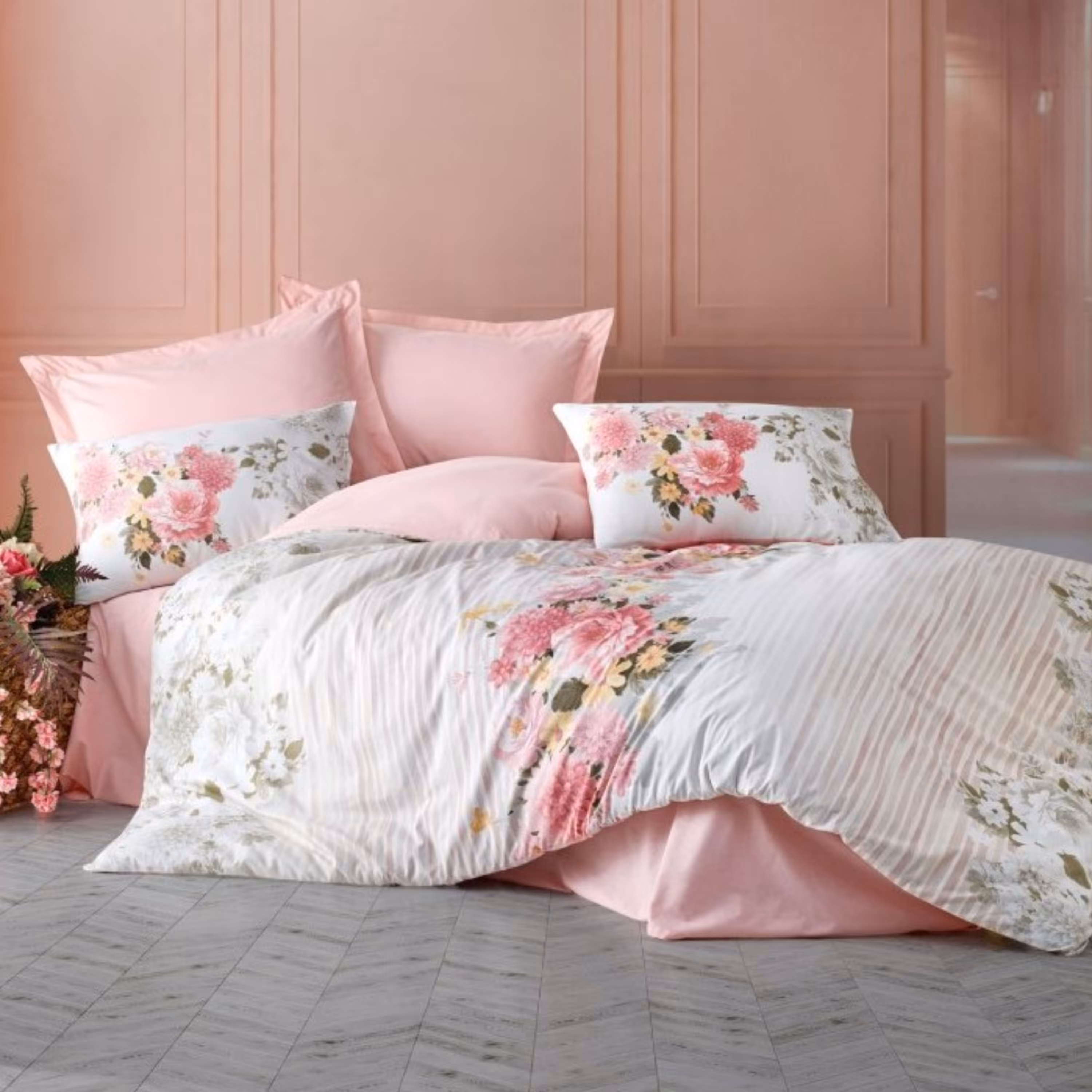 ست ملحفه کاتن باکس مدل Mode line Vitale Bej دو نفره 4 تکه