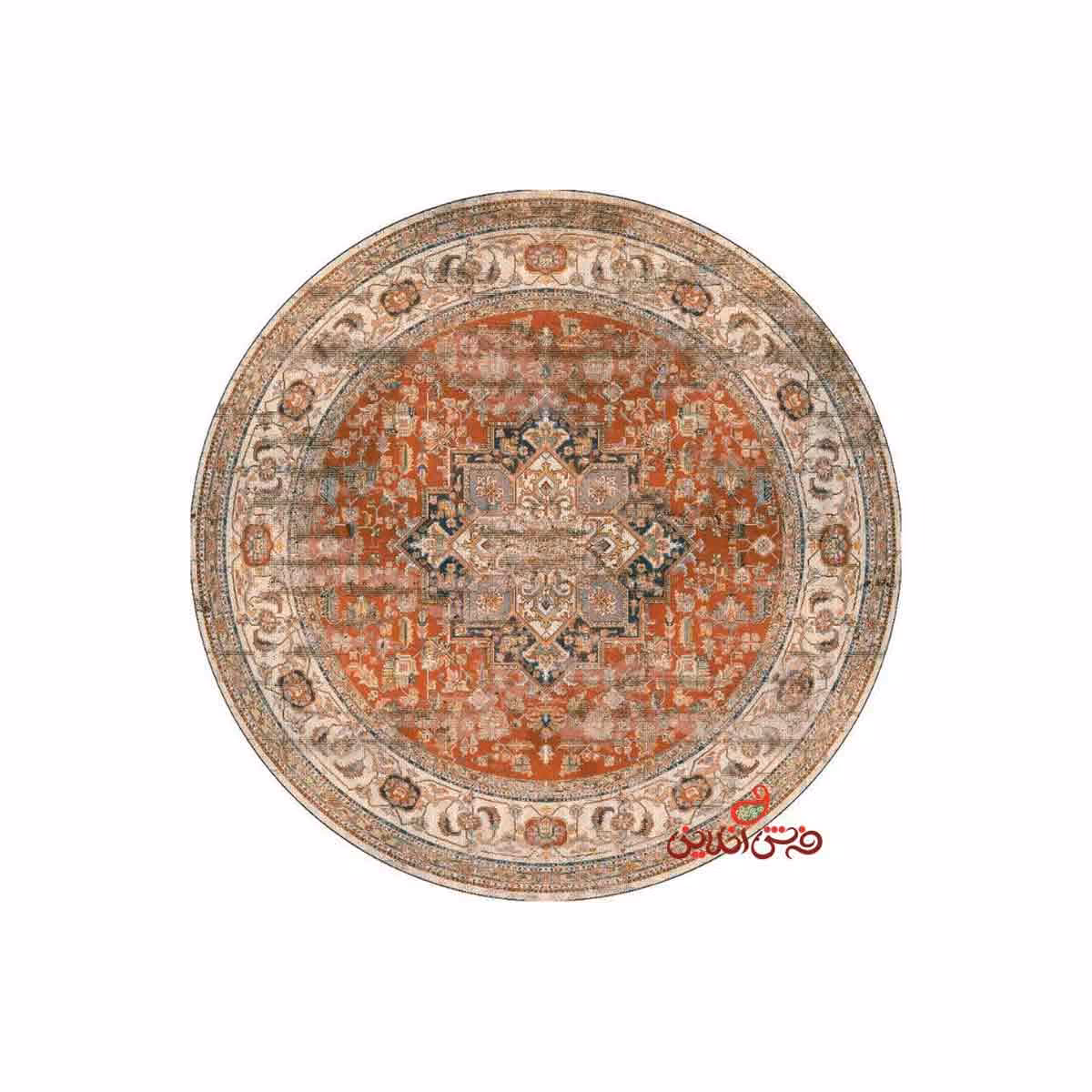 فرش ماشینی گرد کلاریس کلکسیون کهنه نما کد 100625 لاکی