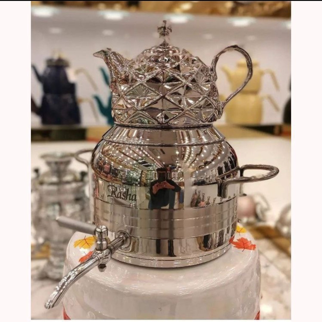 کتری و قوری نقره ای کفی چدن ورق ضخیم (در چهار رنگ مختلف)