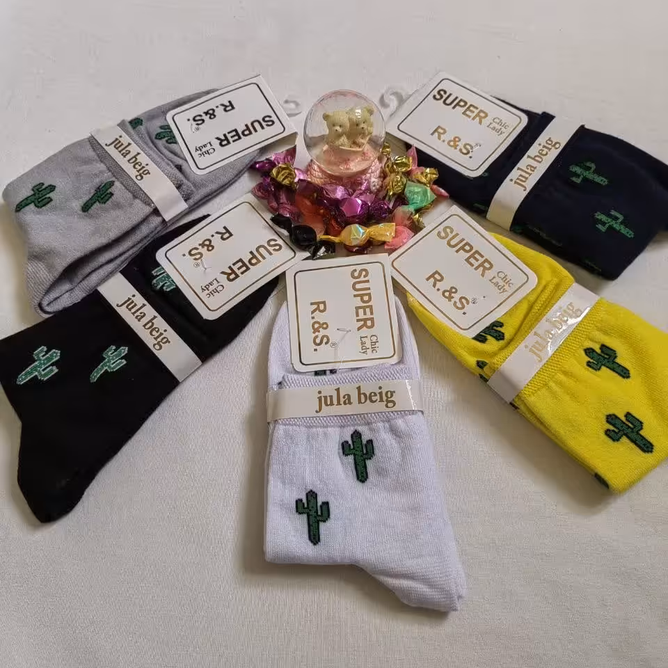 جوراب نخ پنبه طرح کاکتوسی تولید ملی 