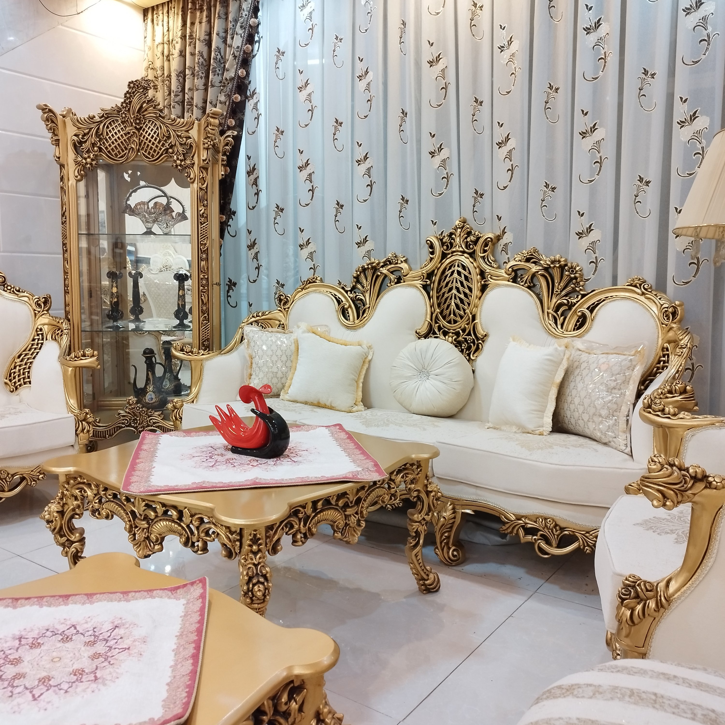 مبلمان استیل سلطنتی منبتی مدل حصیری 9نفره چوب راش