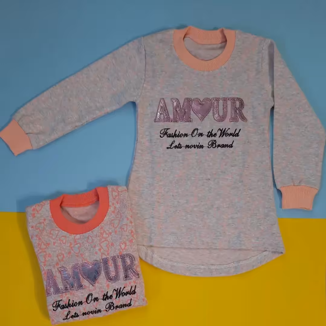 بلوز شلوار دخترانه جنس آنغوره گرم بالا طرح قلب سایز 45 و 50