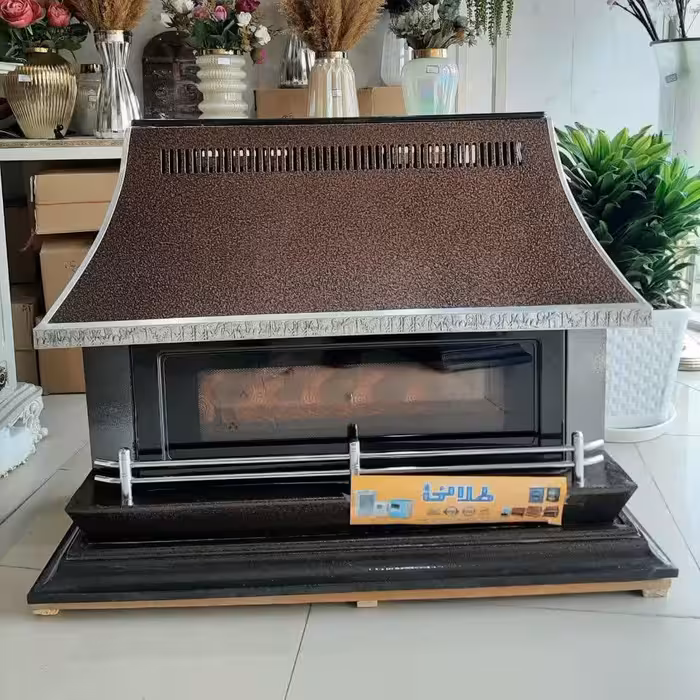 بخاری گازی شومینه طلایی  موجود در رنگ مسی چکشی    