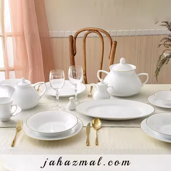 سرویس چینی یاسمن شهرزاد زرین 89 پارچه (سفید لب طلا)