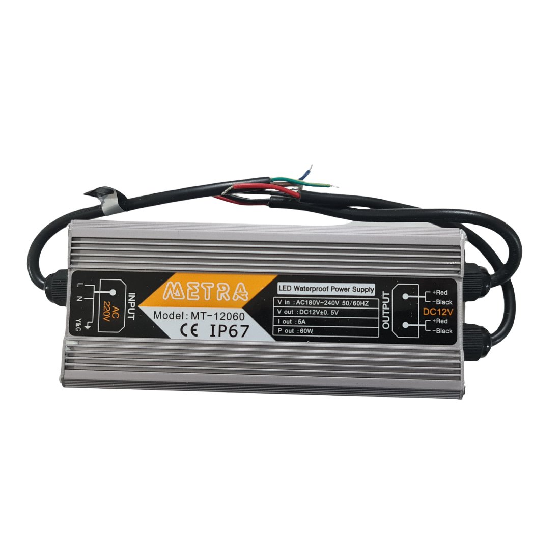 ترانس 12 ولت - 60 وات - 5 آمپر - ضدآب IP67 - مارک METRA