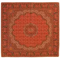 رومیزی مربع ترمه ابریشم کد TRM5 نفیس رنگ قرمز مات آستر زرشکی لبه مغزی دوزی