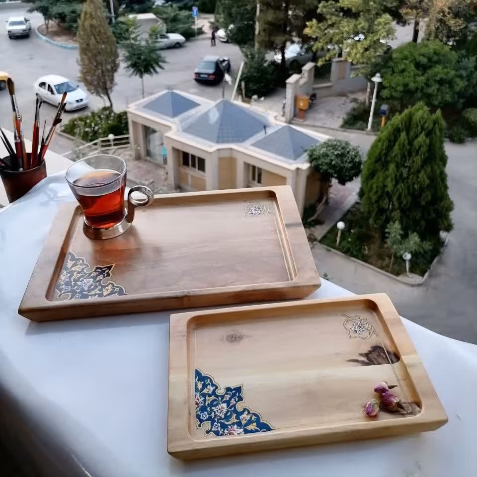 ست سینی تمام چوب مزین به هنر تذهیب 