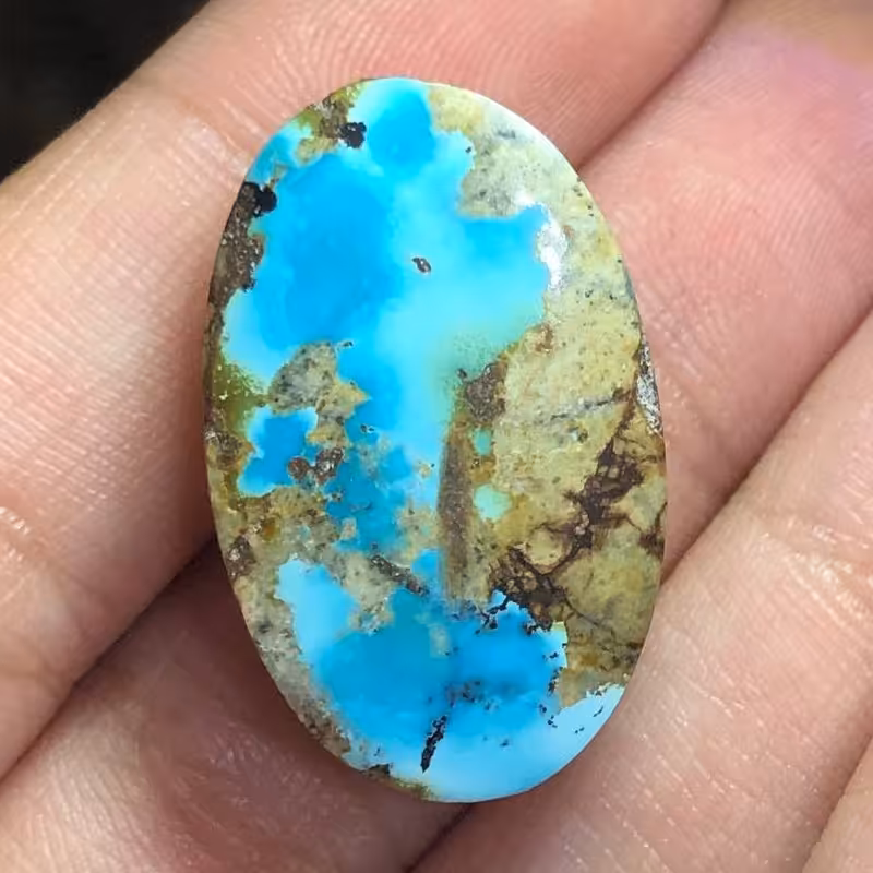 نگین فیروزه نیشابوری کاملا طبیعی سایز مدالی برش بیضی بسیار فاخر و خاص کد 115