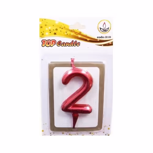 شمع تولد عدد 2 متالیک تاپ قرمز