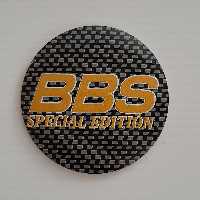 آرم وسط رینگ چرخ ماشین طرح BBS کربن نوشته زرد(مناسب همه رینگهای اسپرت با دهنه سایز 030)