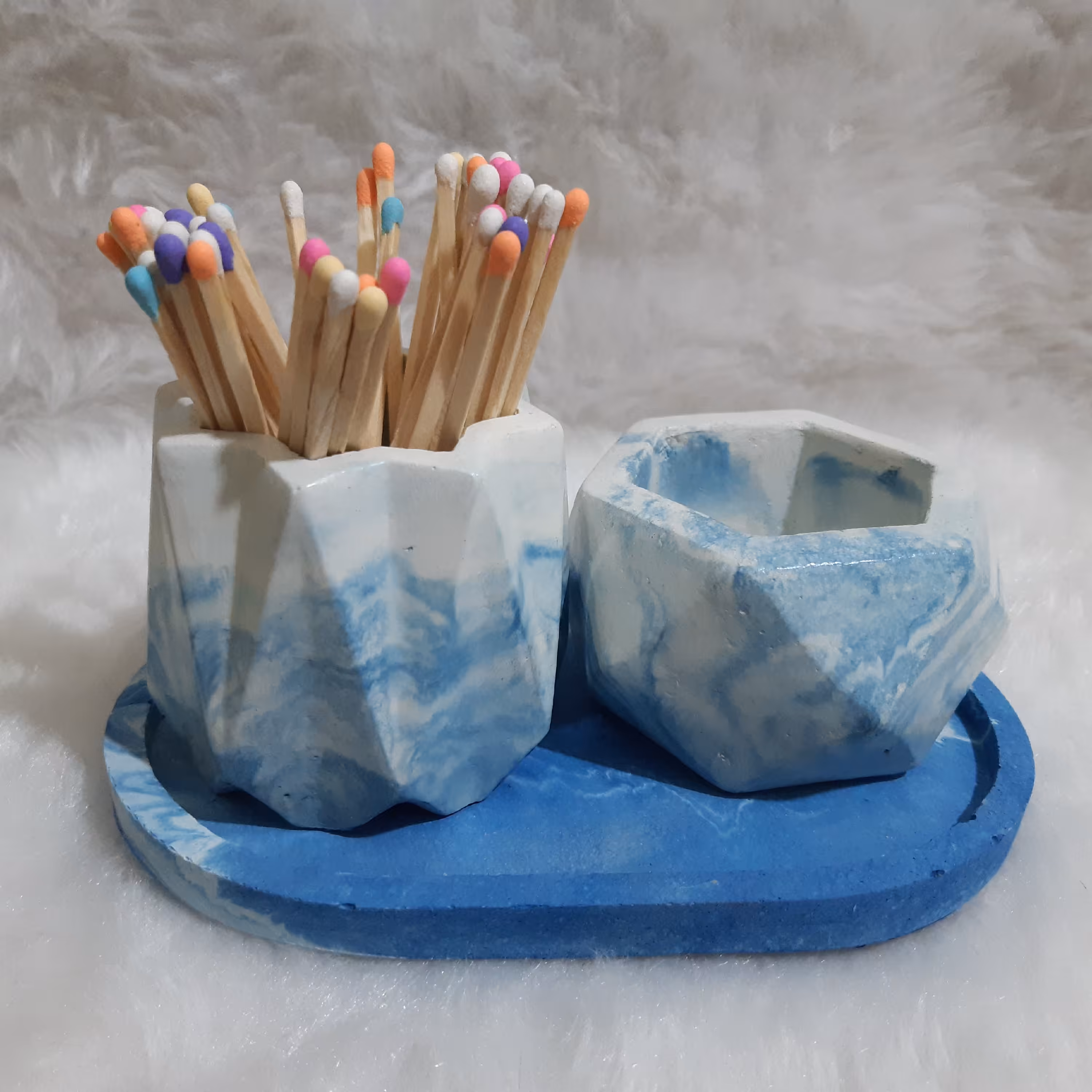 ست سه تایی گلدان و سینی سنگی