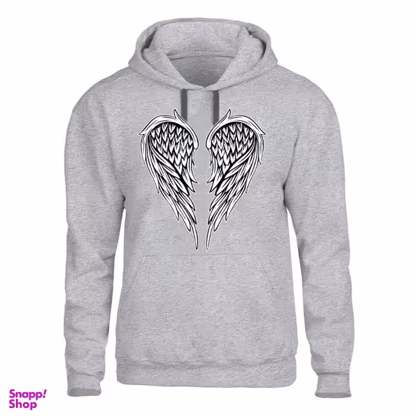 هودی مردانه مدل H084  طرح بال فرشته رنگ  طوسی