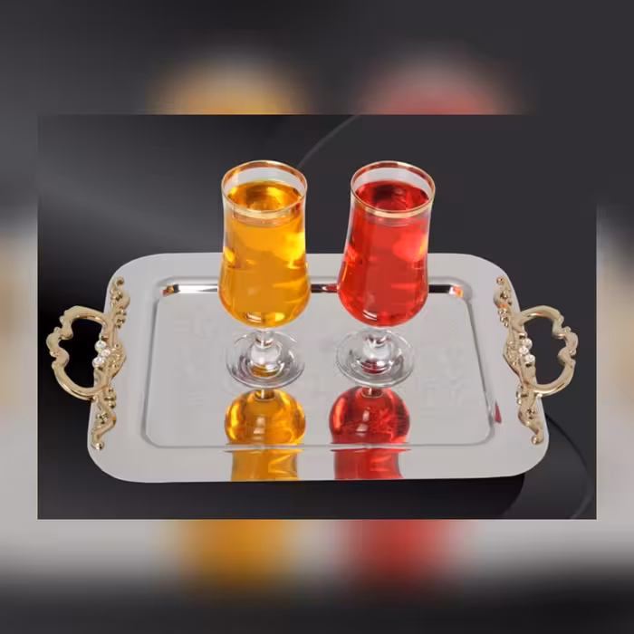 سینی پذیرایی استیل طرح غدیر بدون پایه کوچک (طلایی)