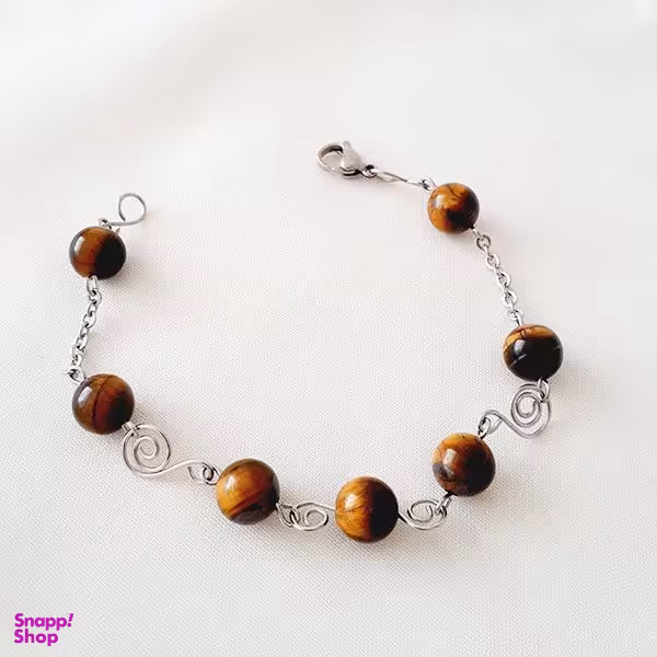 دستبند دستساز زنانه با سنگ عقیق چشم ببر طرح نگهبان 1