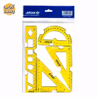 ست 4 تکه نقاله، گونیا، خط کش شابلون دار ژله ای شفاف آریا ARYA