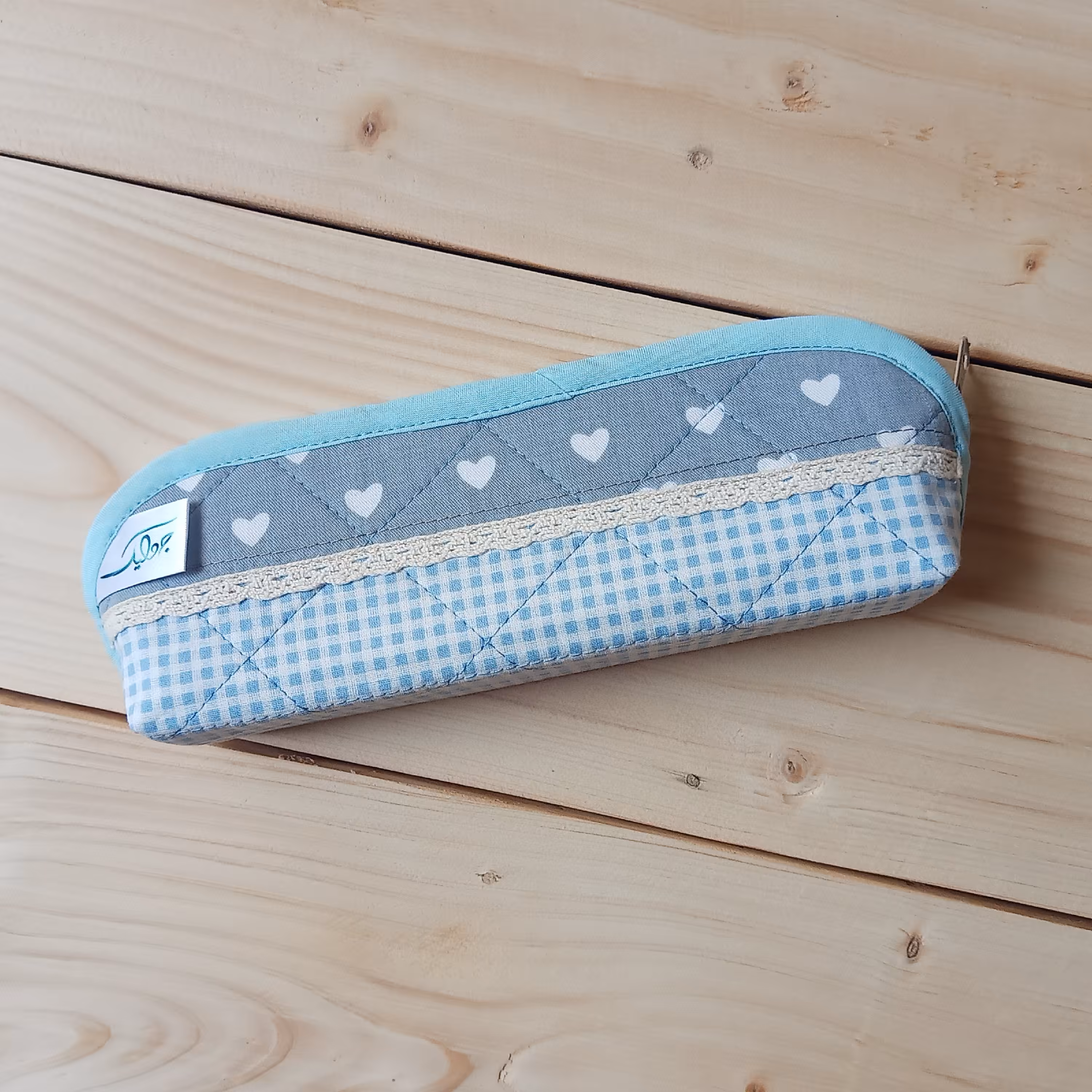 جامدادی(آبی_طوسی)، کتان نخ، ابعاد حدودی 4*21 ارتفاع:7