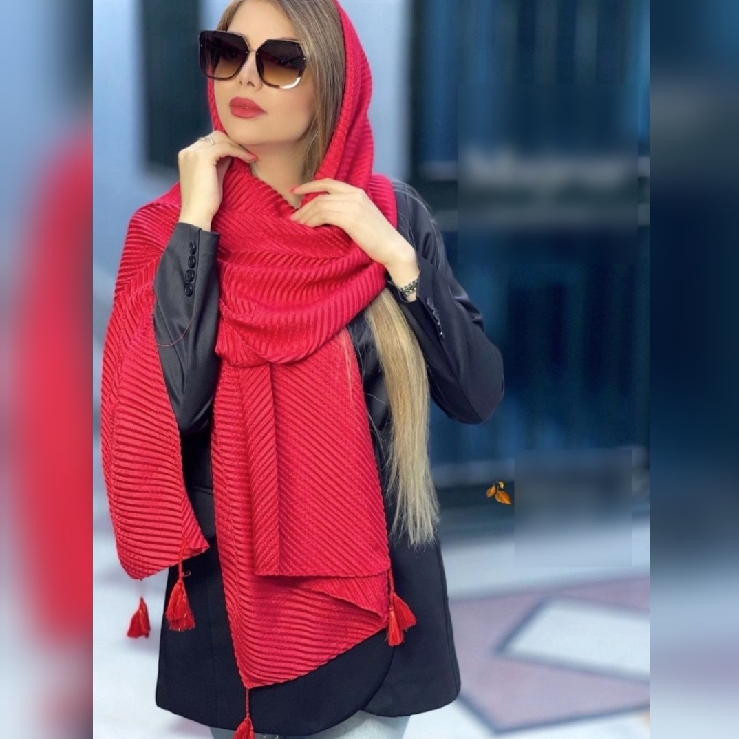 شال پلیسه لنین مزونی منگوله دار قرمز با کیفیت عالی
