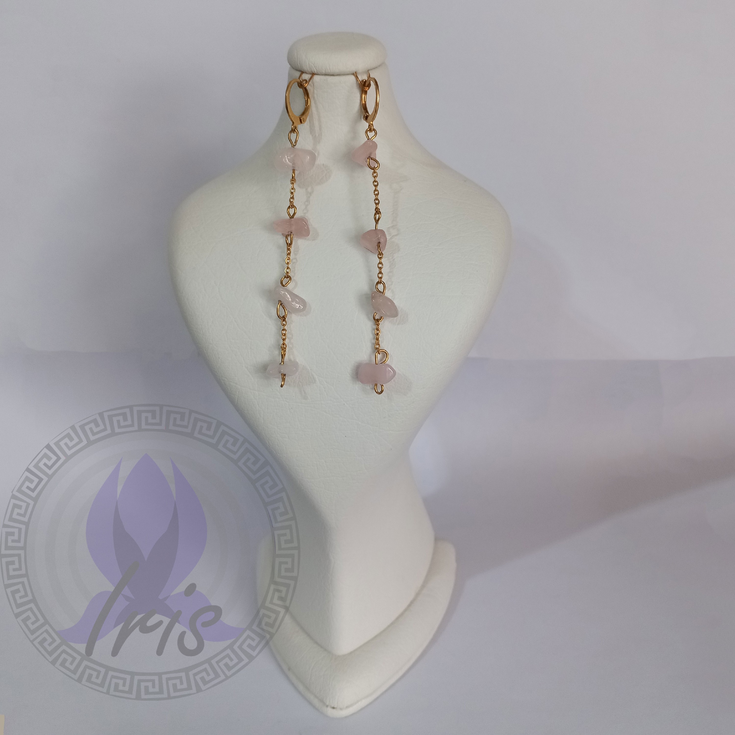 گوشواره استیل با سنگ رز کوارتز