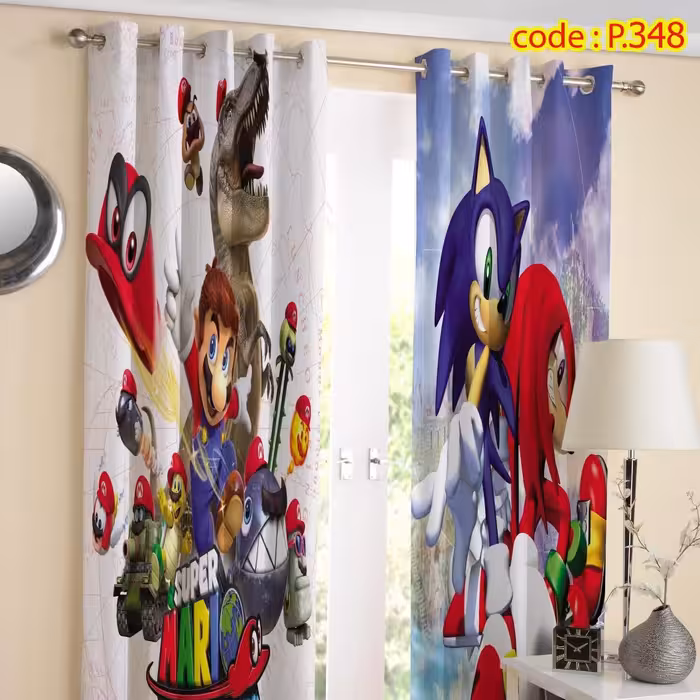 پرده اتاق خواب پسرانه دو قواره طرح اسپرت کد P348