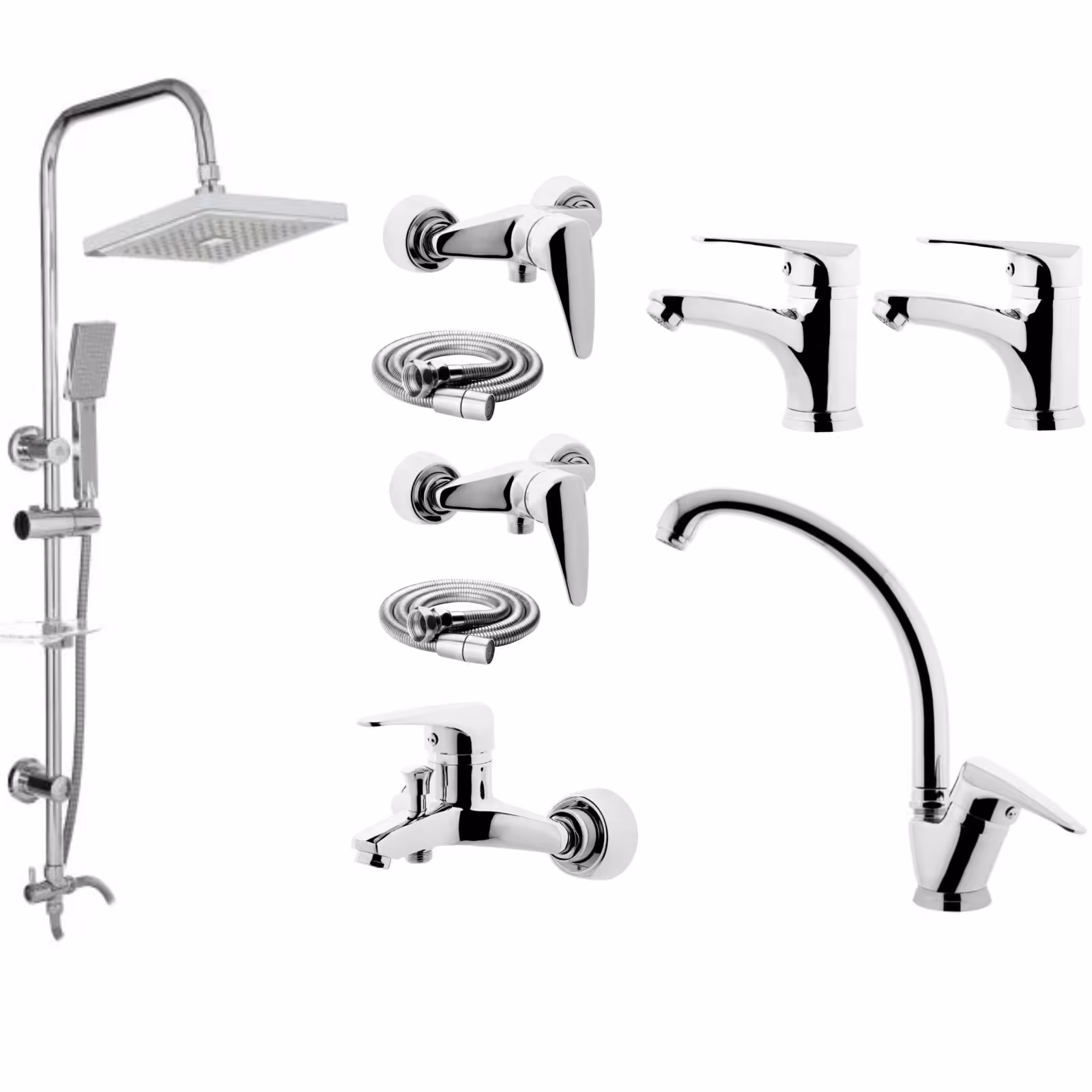 ست شیرالات رز مدل تالیا کروم مجموعه 9 عددی به همراه علم دوش دوکاره رسوبگیردار و شلنگ سرویس بهداشتی برنجی 