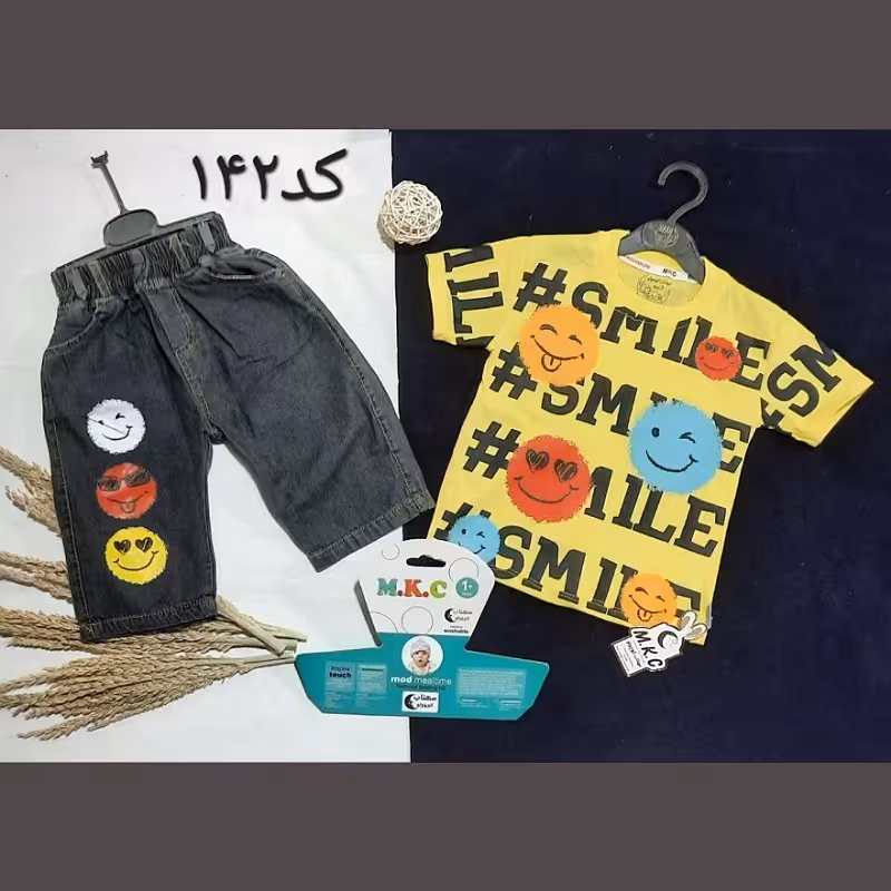 ست تیشرت و شلوارک پسرانه طرح استیکر