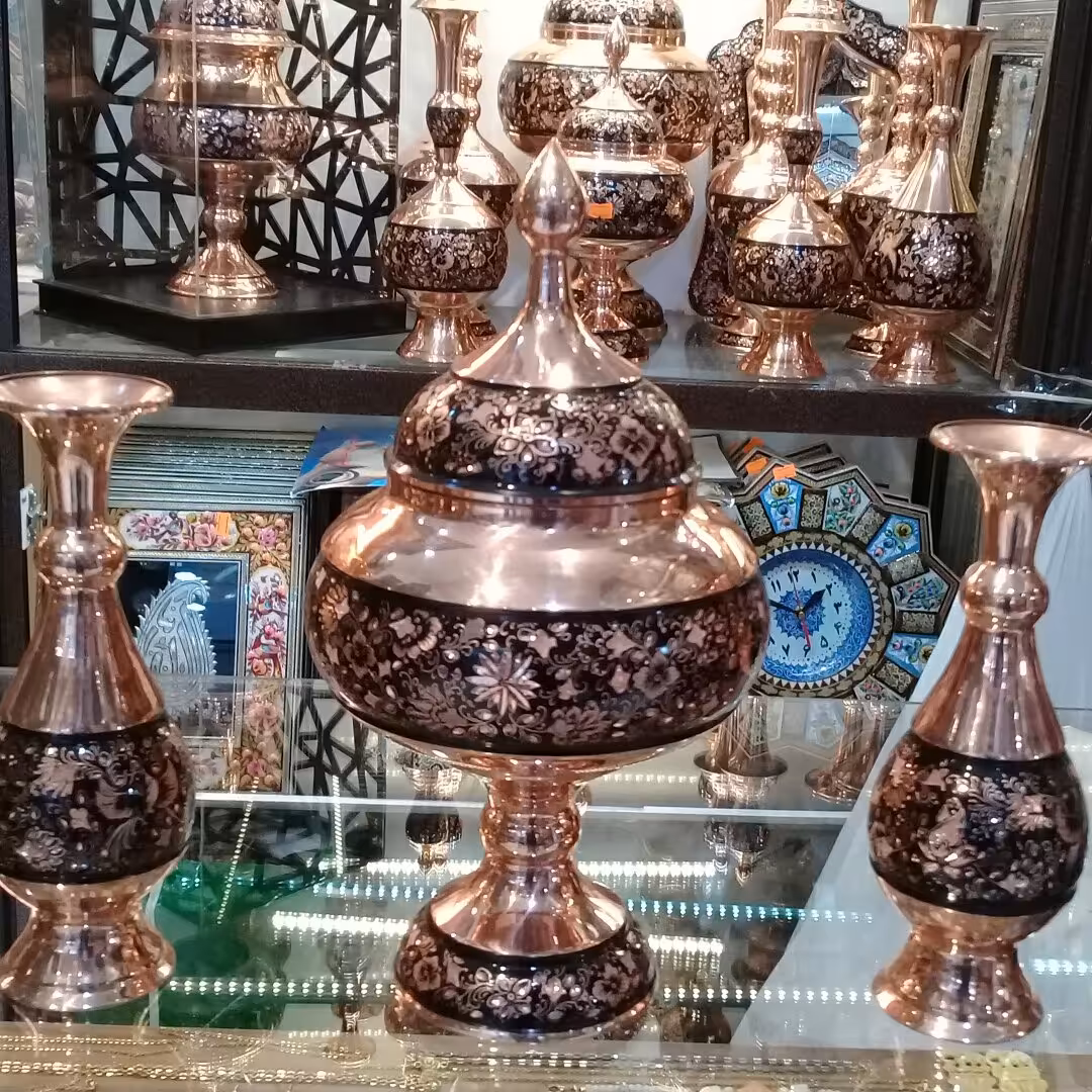 ست گلدان و شکلات خوری حکاکی روی مس