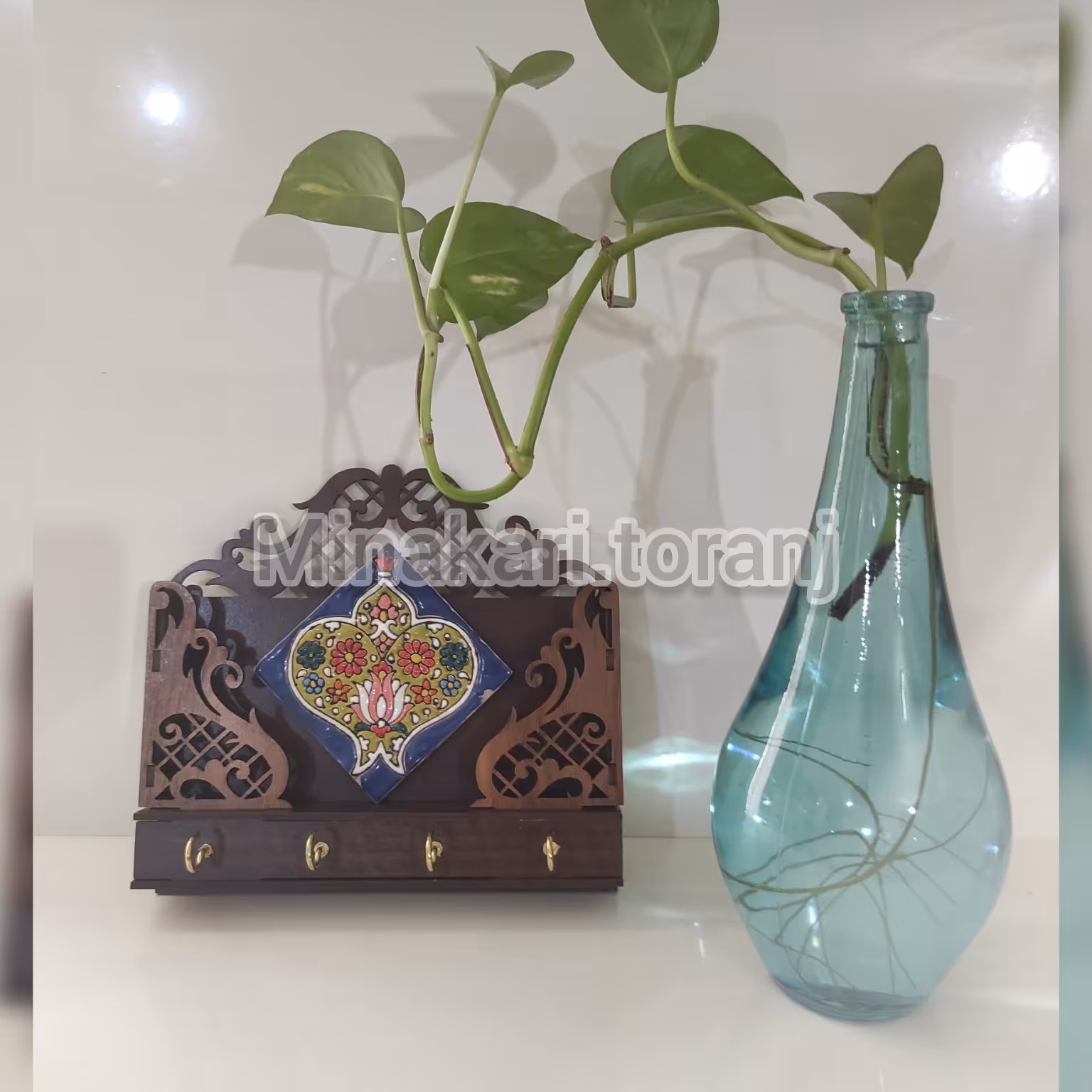 جاکلیدی دیواری سفالی و چوب