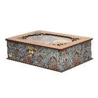 جعبه دمنوش جعبه پذیرایی جعبه چوبی لوکس باکس با روکش ترمه  کد LBL55