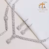 سرویس امرالدکات دوتایی نقره 925 عیار آبکاری طلا سفید کد 11181