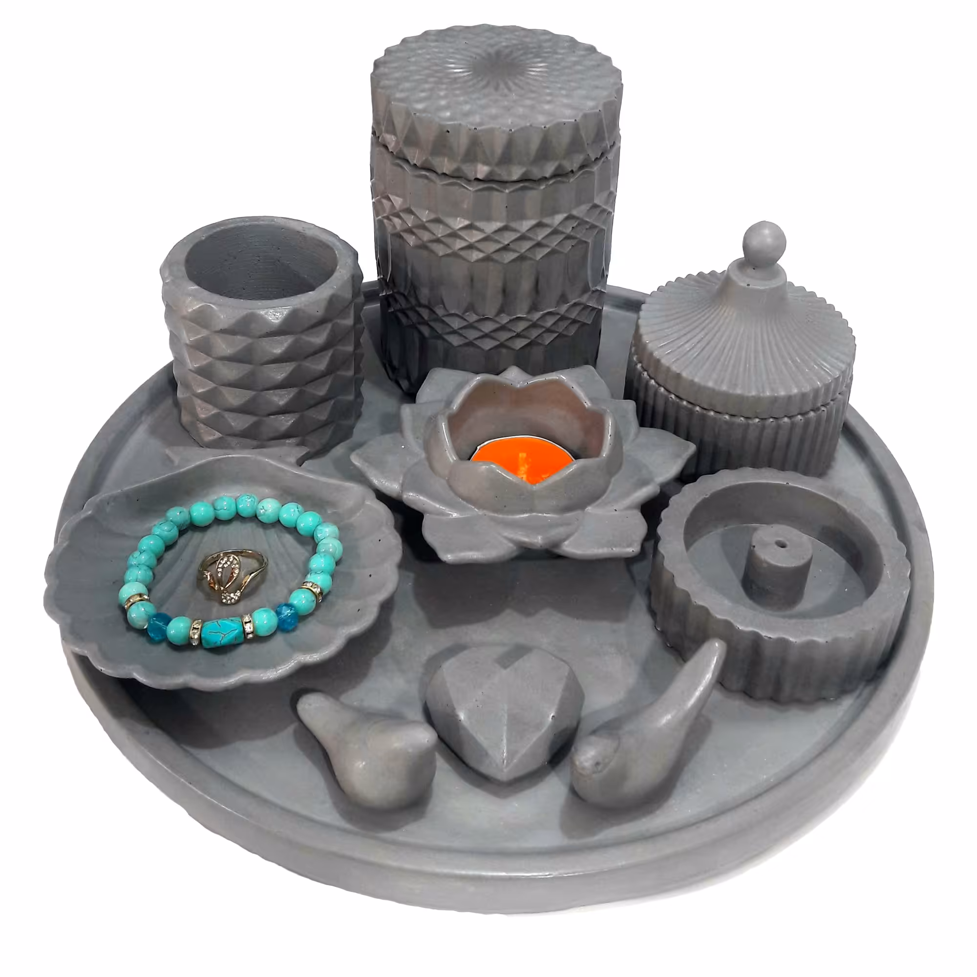  ست 8 تکه سنگ مصنوعی  بانکه قندون جاشمعی جاعدی رنگ طوسی  قابل شستشو