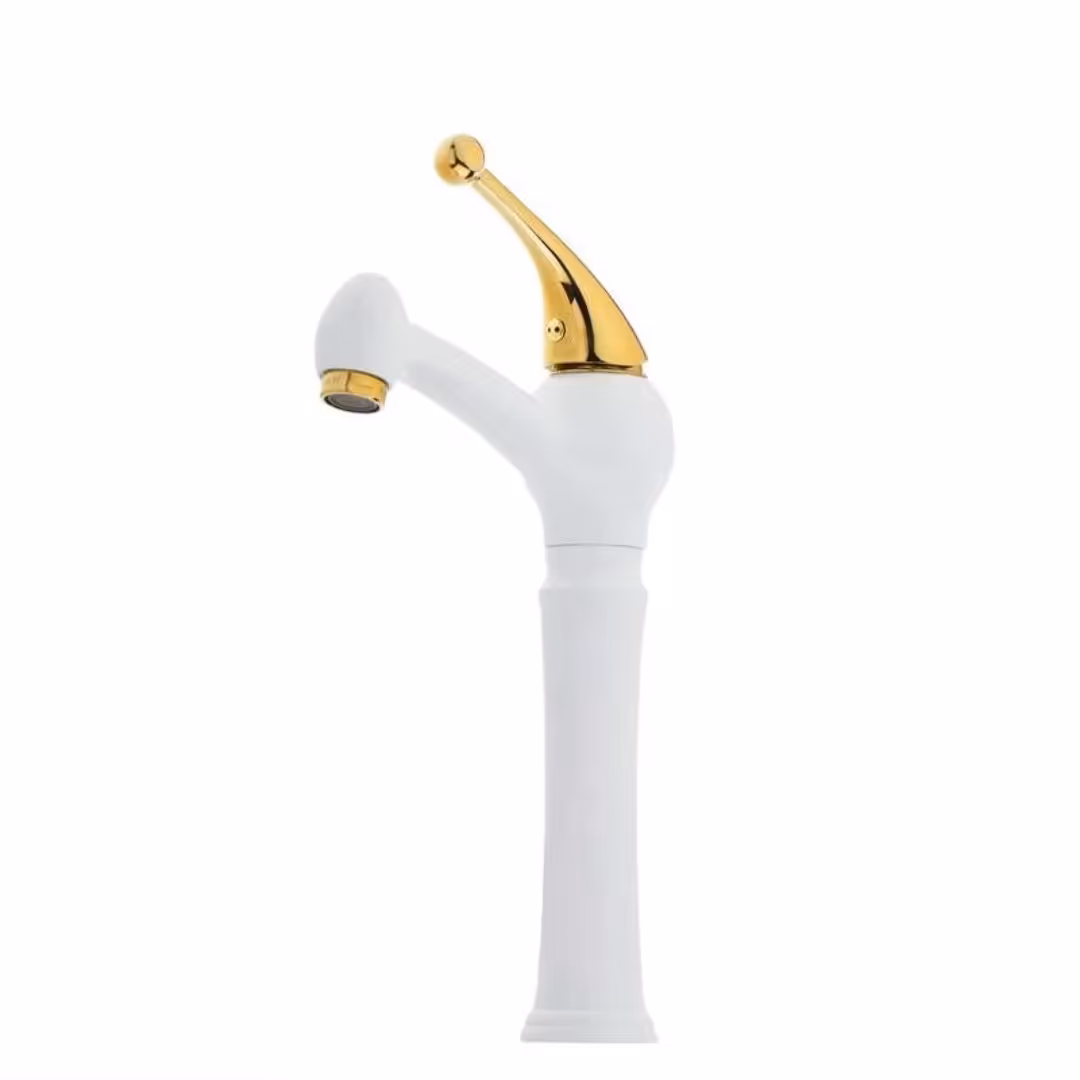 شیرآلات کویران آذر-شیر روشویی پاریس پایه بلند-سفید طلایی