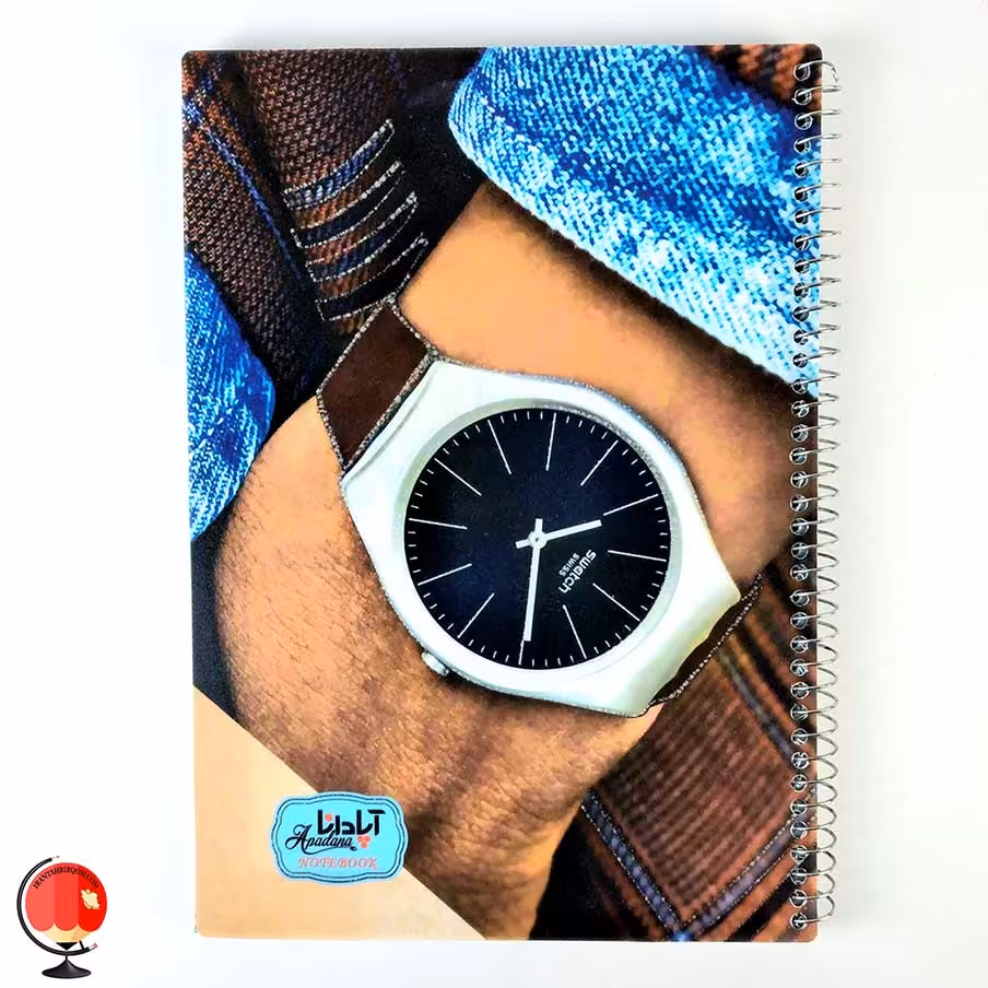 دفتر مشق 80 برگ سیمی طرح ساعت مچی جلد طلقی آپادانا