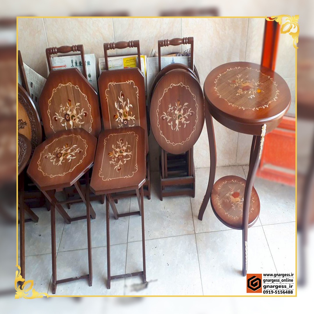 میز عسلی تاشو ارزان قیمت مدل هشت ضلعی چمدانی رنگ سفید
