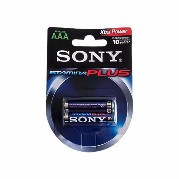 باتری نیم قلمی آلکالاین استامیناپلاس سونی مدل LR03 بسته 2 عددی