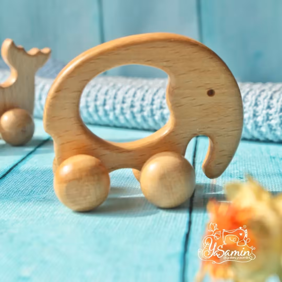 دندونی چوبی چرخ دار جنس بدنه چوب راش 