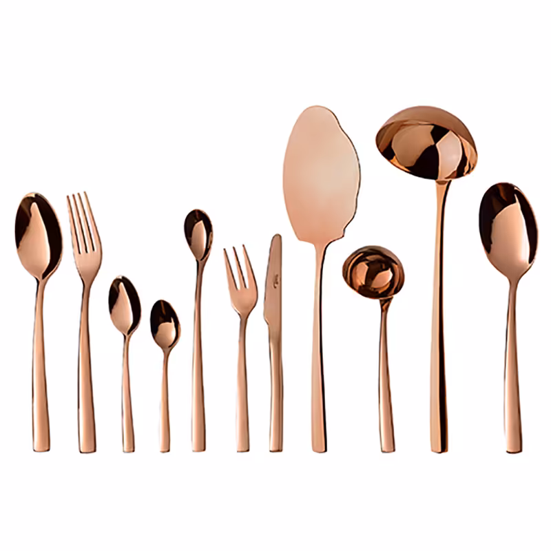 سرویس قاشق و چنگال 18 نفره ناب استیل طرح فلورانس برنزی PVD (86 پارچه)