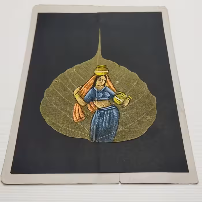 نقاشی قدیمی بر روی برگ انجیر طبیعی (هندی) شماره 16